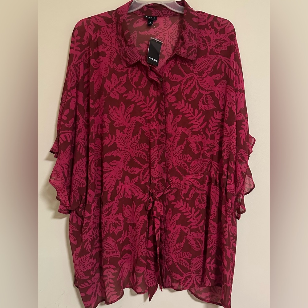 NWT Torrid Chiffon Dolman Button Up Short Sleeve Size 5X Dolman Sleeve - Picture 4 of 13